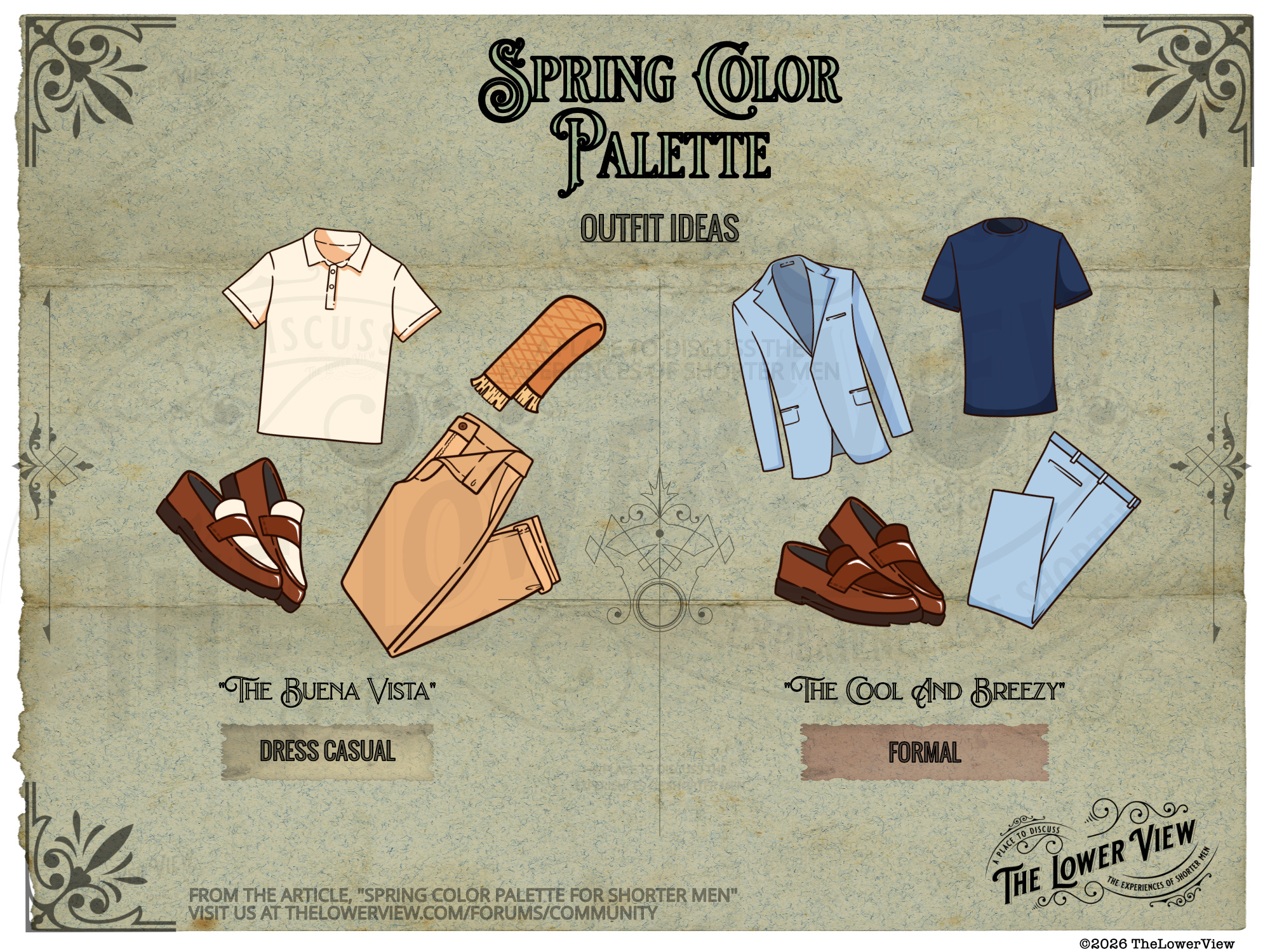 Spring Color Palette For Shorter Men | Outfit Ideas | Almond Sand Linen Shirt Chinos | Dusty Slate Blue Suit